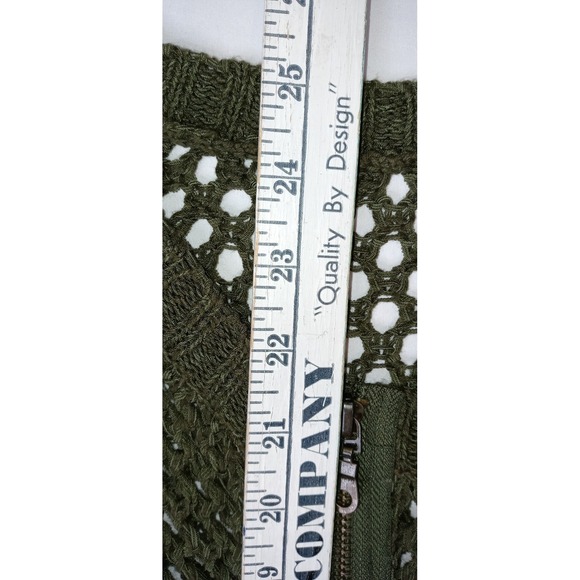 Chic Open Knit Zip Front‎ Cardigan Olive Green Womens Lightweight Layering - Picture 5 of 6